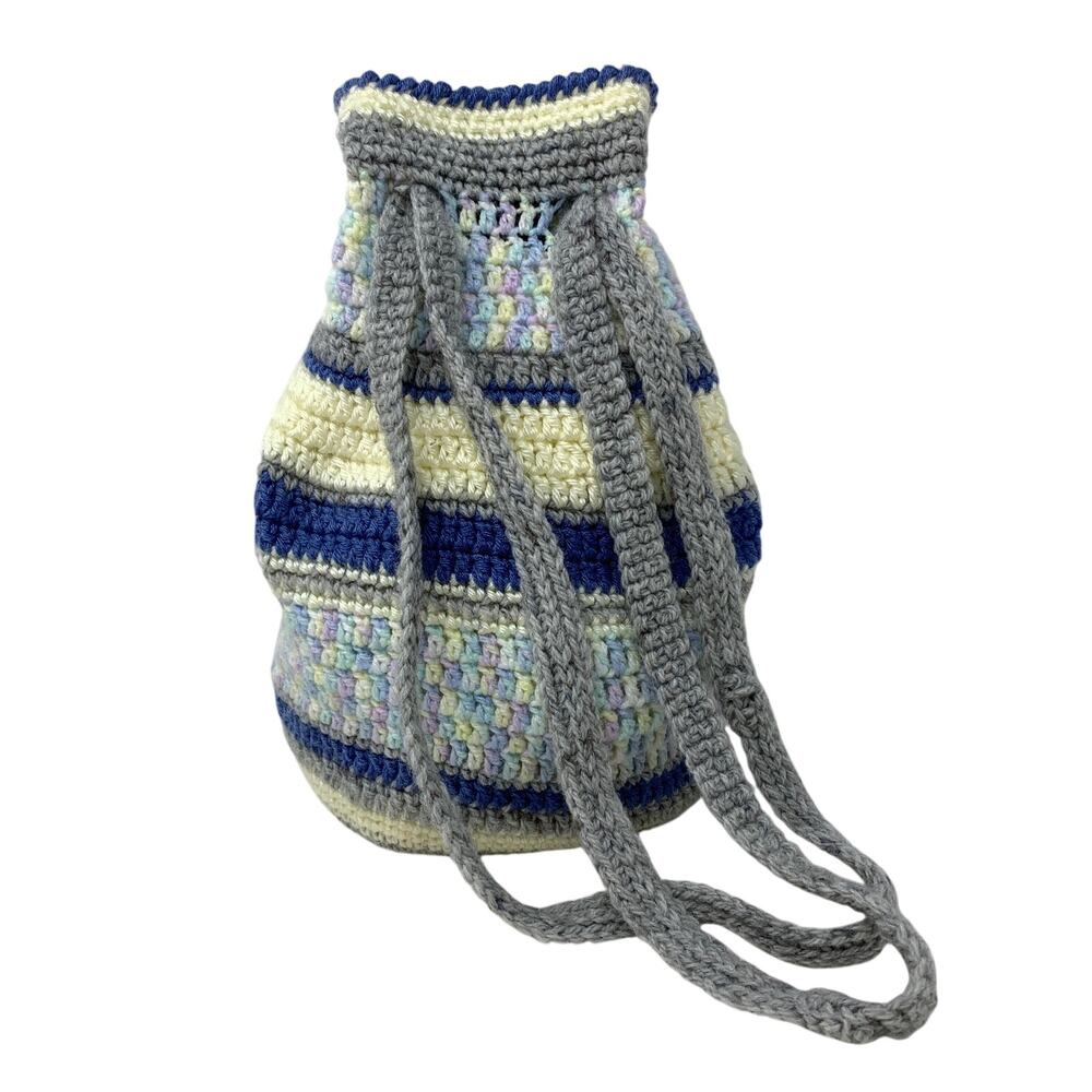Handmade Crochet Drawstring Bucket Bag Knit Boho Y2K Pastel Lined Purse
